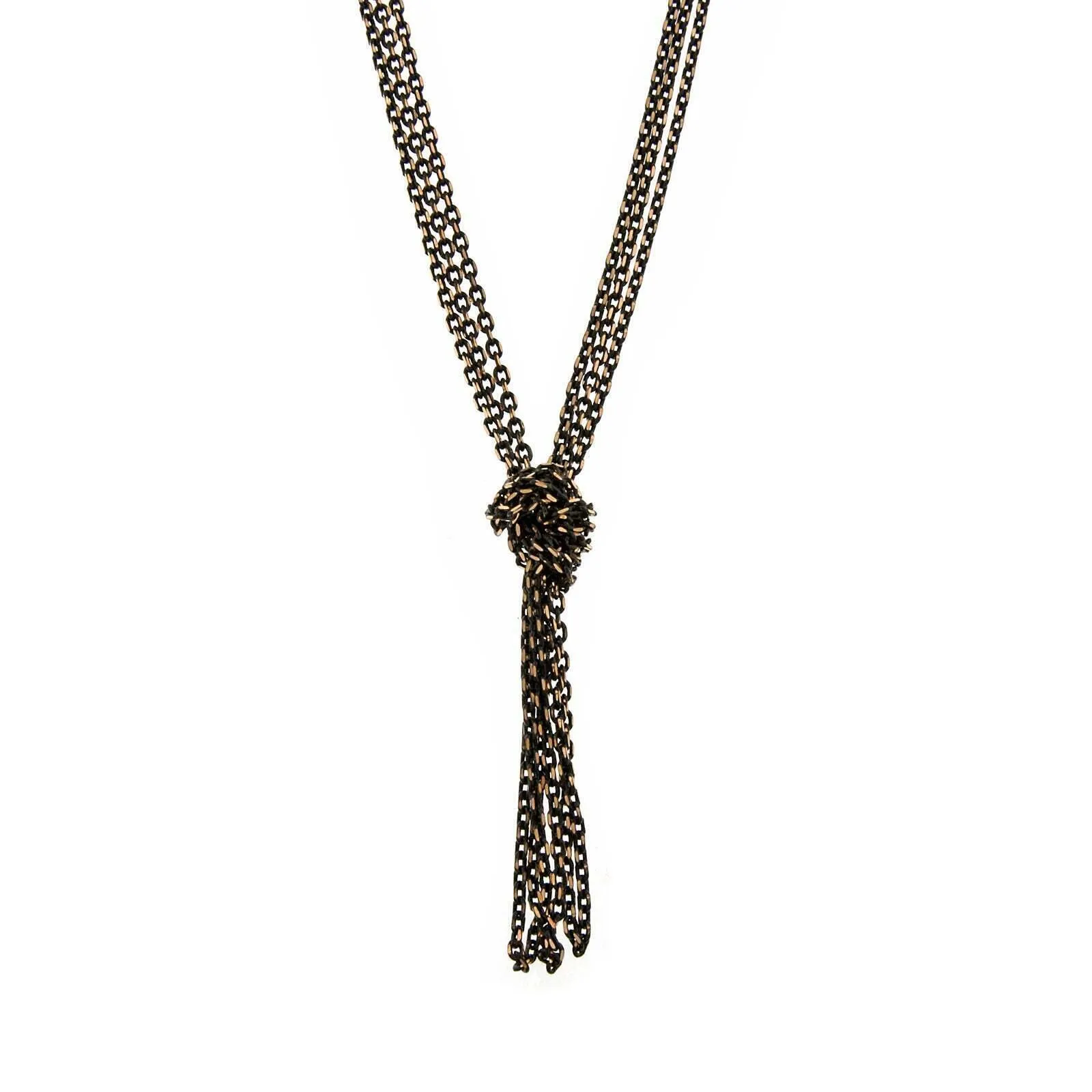 1928 Jewelry Eclipse Black And Gold Chain Tassel Knotted Necklace 16"   3" Extender 1928 Jewelry