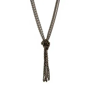 1928 Jewelry Eclipse Black And Gold Chain Tassel Knotted Necklace 16"   3" Extender 1928 Jewelry