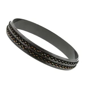 1928 Jewelry Eclipse Black And Gold Double Chain Wrapped Bangle Bracelet 1928 Jewelry