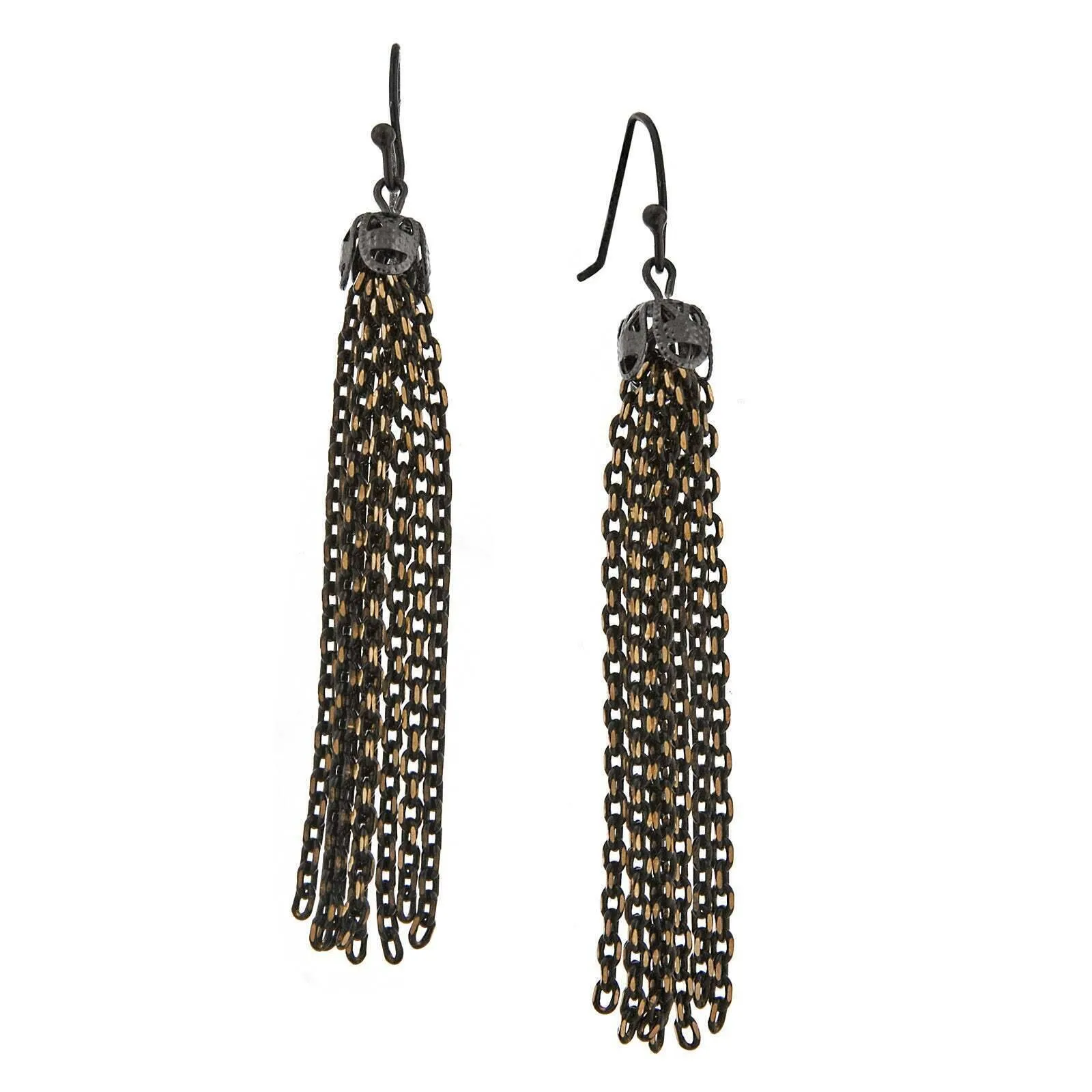 1928 Jewelry Eclipse Black And Gold Medium Chain Tassel Drop Earrings 1928 Jewelry