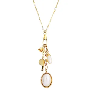 1928 Jewelry Elegant Faux Pearl Locket With Whistle Bell Charm Necklace 28" 1928 Jewelry