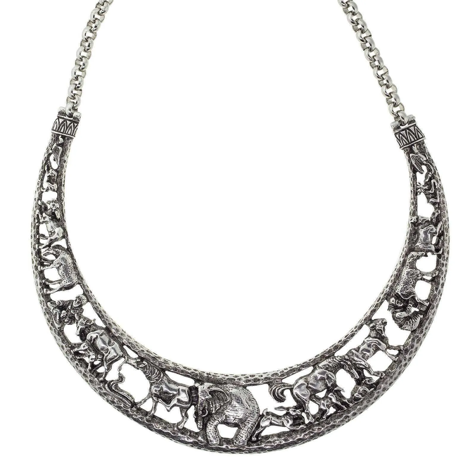 1928 Jewelry Elephant & Safari Animals Collar Necklace 14.5" 1928 Jewelry