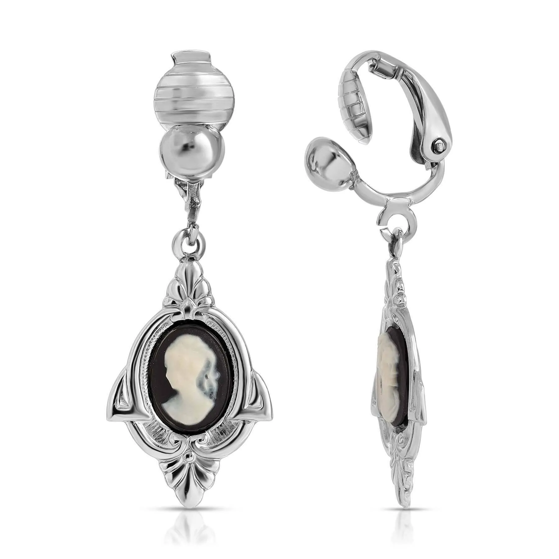 1928 Jewelry Embellish Vintage-Inspired Cameo Drop Clip On Earrings 1928 Jewelry