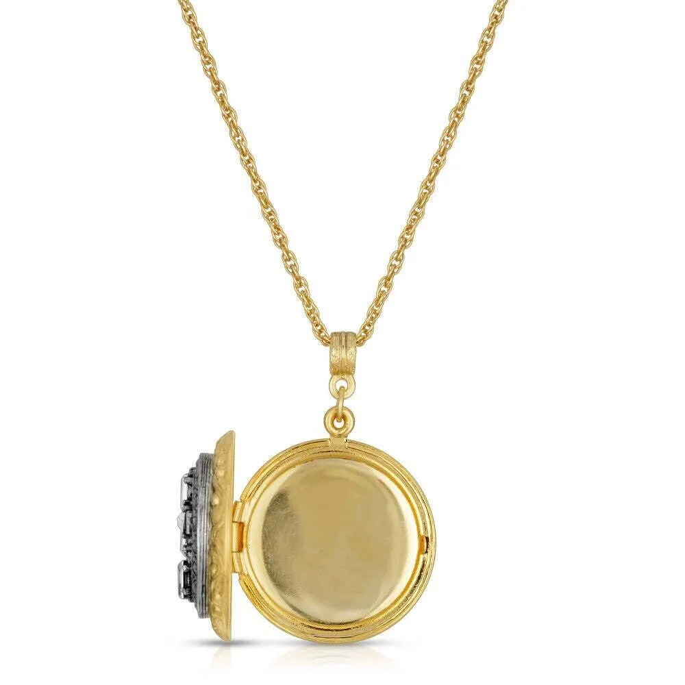 1928 Jewelry Enamel & Baguette Crystal Cross Locket Necklace 16"   3" Extender 1928 Jewelry