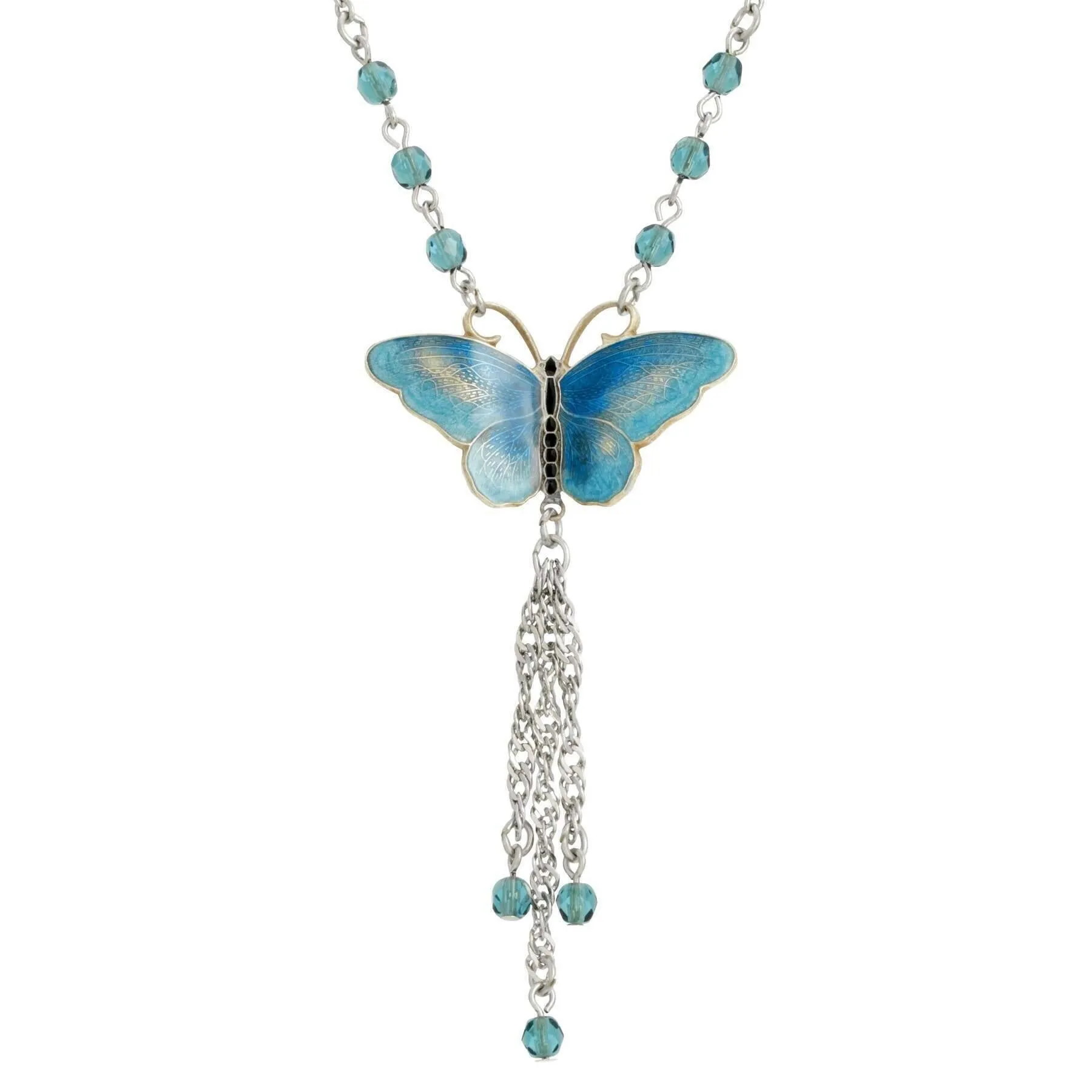 1928 Jewelry Enamel Butterfly Tassel Necklace 16"   3" Extender 1928 Jewelry