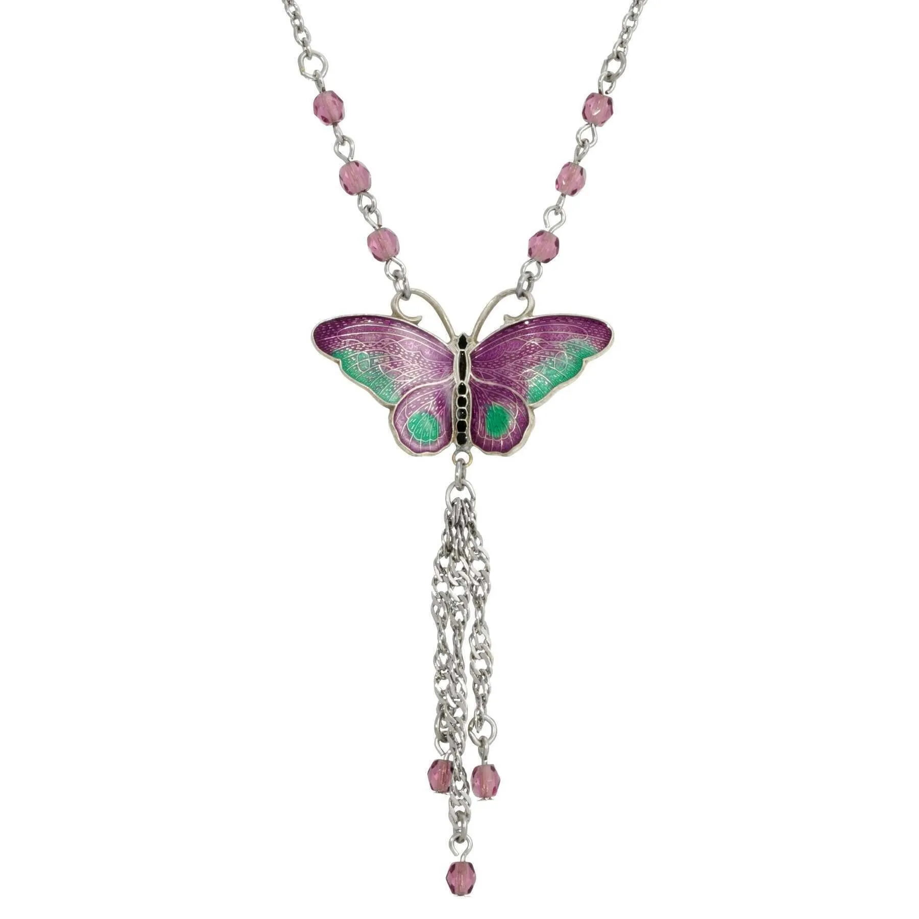 1928 Jewelry Enamel Butterfly Tassel Necklace 16"   3" Extender 1928 Jewelry