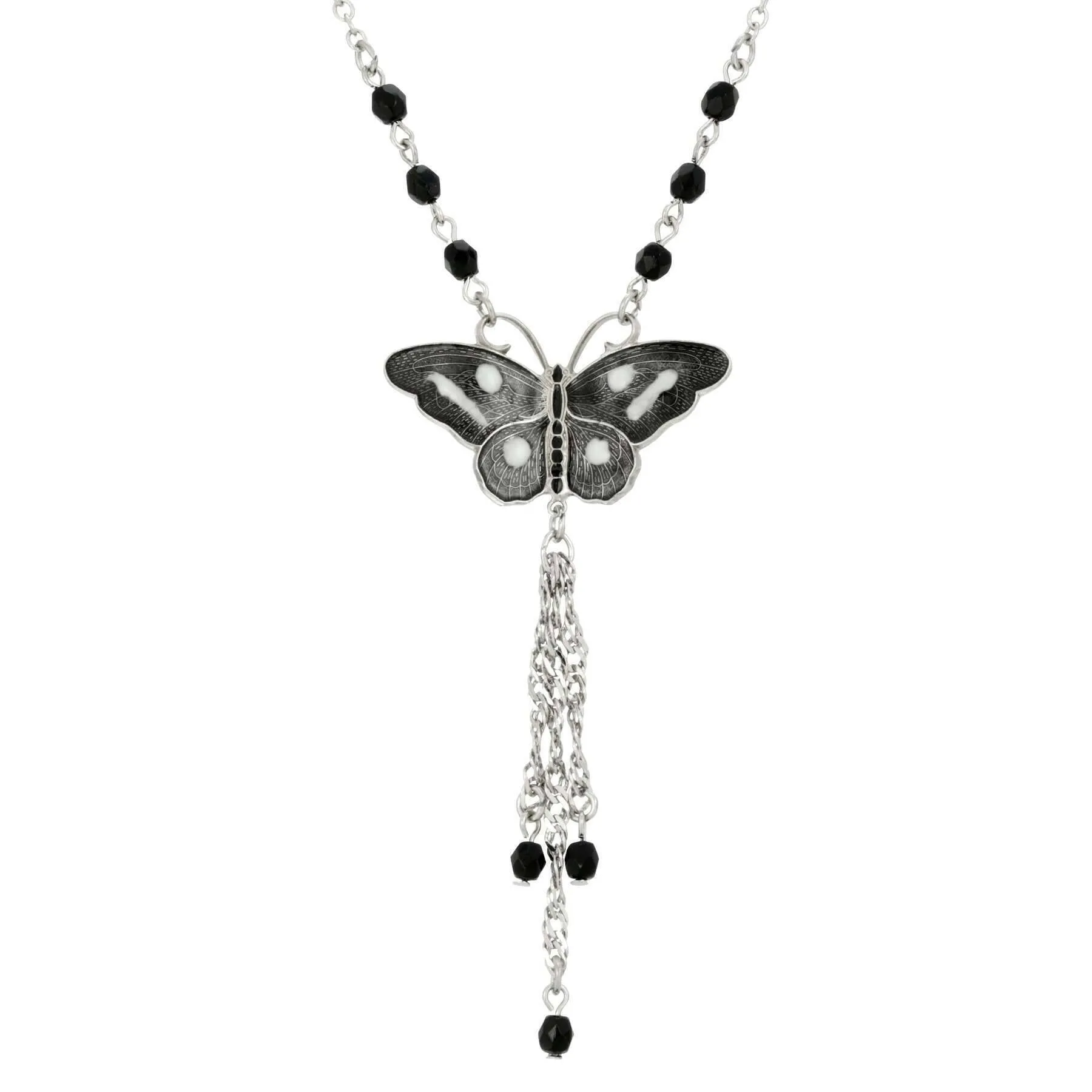 1928 Jewelry Enamel Butterfly Tassel Necklace 16"   3" Extender 1928 Jewelry