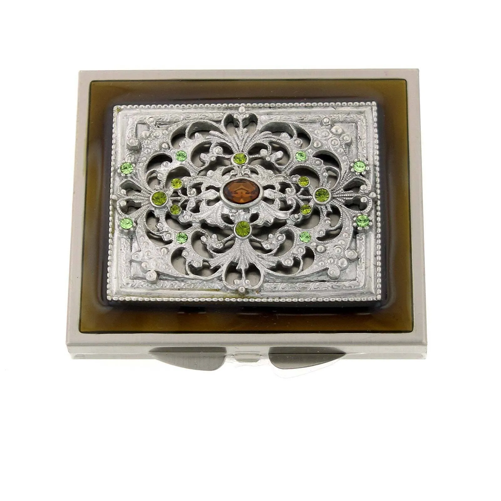 1928 Jewelry Enamel Crystal Square Mirror Compact 1928 Jewelry