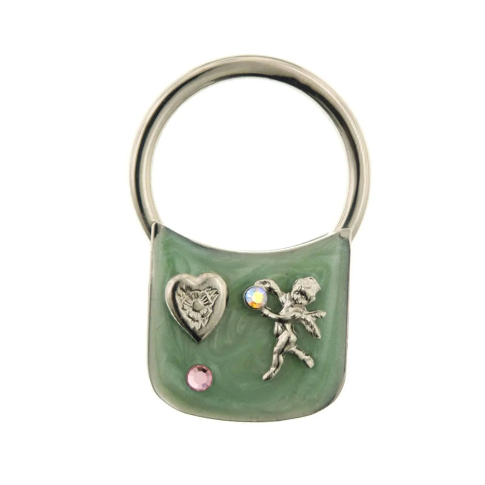 1928 Jewelry Enamel With Heart And Angel Ab Crystal Key Ring 1928 Jewelry