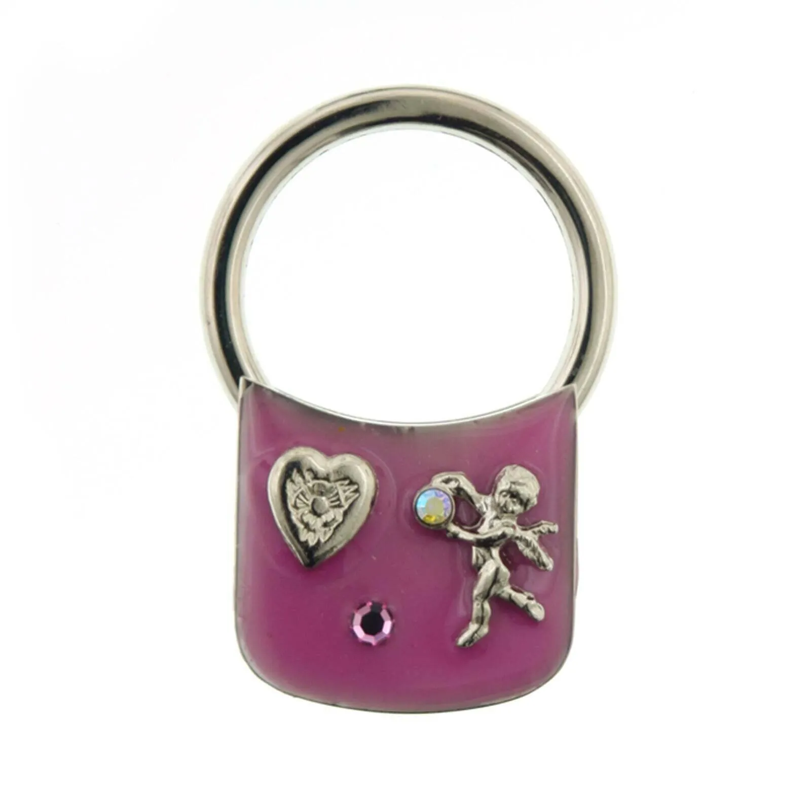 1928 Jewelry Enamel With Heart And Angel Ab Crystal Key Ring 1928 Jewelry