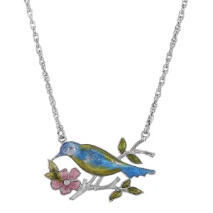 1928 Jewelry Enameled Perched Bird Pendant Necklace 18" 1928 Jewelry