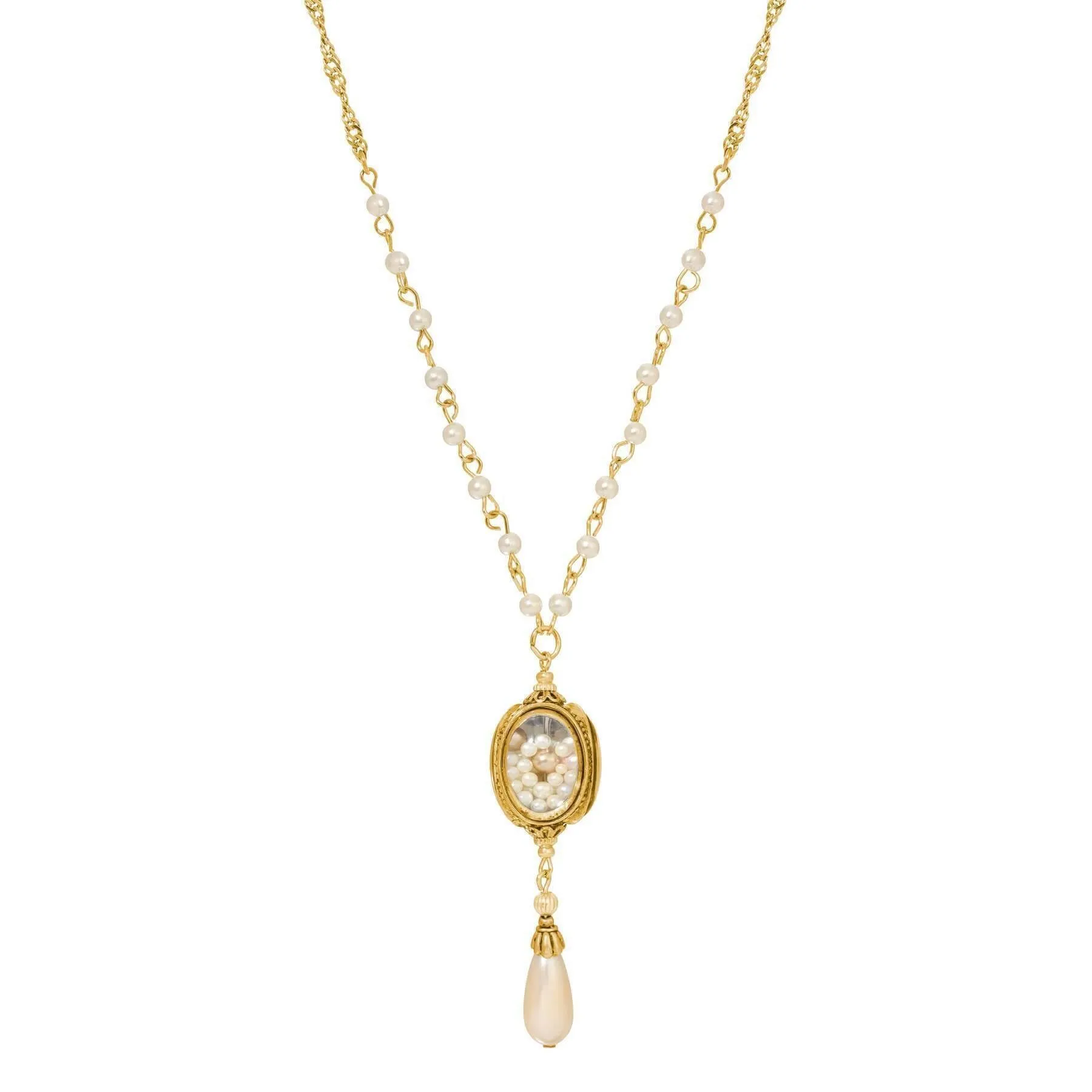1928 Jewelry Encased Faux Pearls & Teardrop Y Necklace 28" 1928 Jewelry