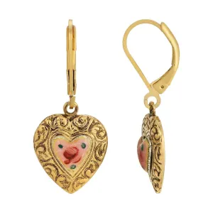 1928 Jewelry Enchanting Bloom Pink Flower Heart Drop Earrings 1928 Jewelry