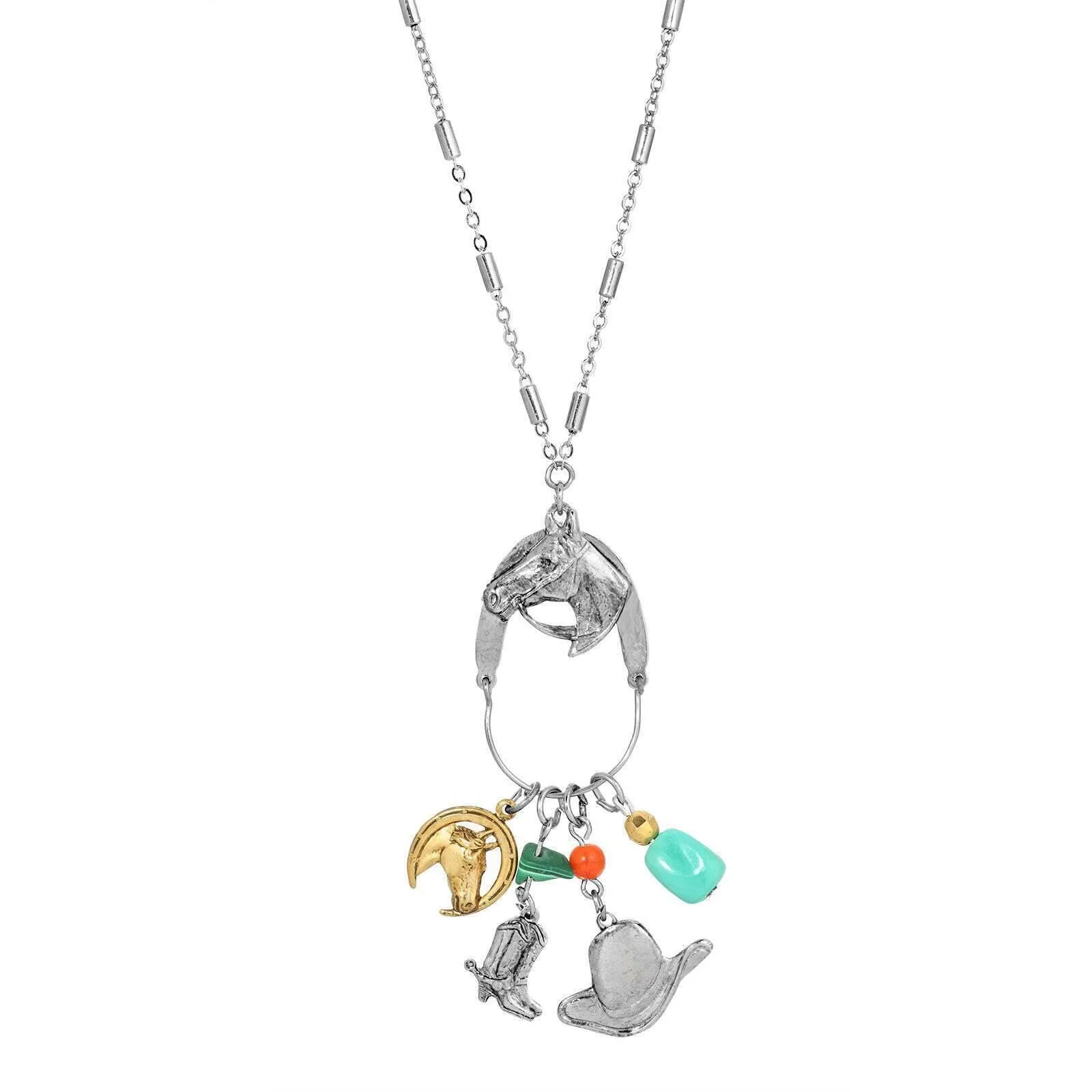 1928 Jewelry Equestrian Charms Horse Head Pendant Necklace 28" 1928 Jewelry