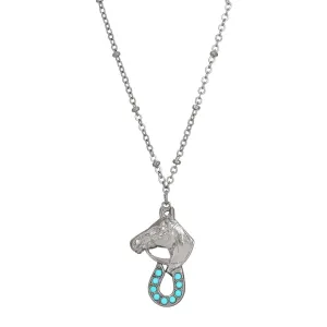 1928 Jewelry Equestrian Elegance Turquoise Crystal Pendant Necklace 16"   3" Extension 1928 Jewelry