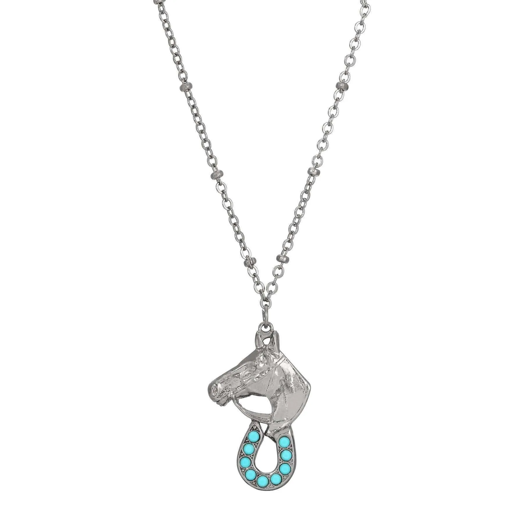 1928 Jewelry Equestrian Elegance Turquoise Crystal Pendant Necklace 16"   3" Extension 1928 Jewelry