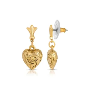 1928 Jewelry Etched Flower Heart Post Drop Earrings 1928 Jewelry