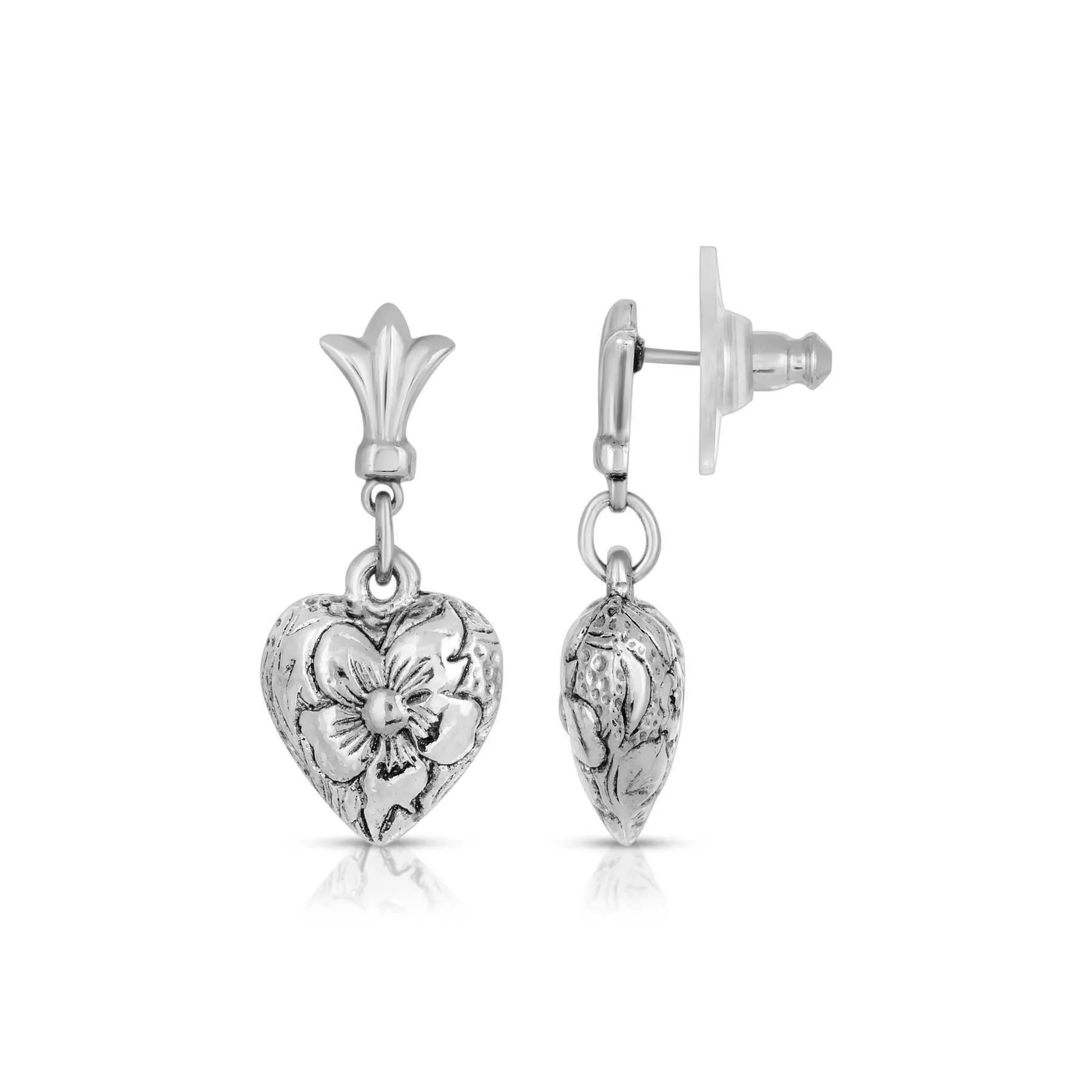 1928 Jewelry Etched Flower Heart Post Drop Earrings 1928 Jewelry