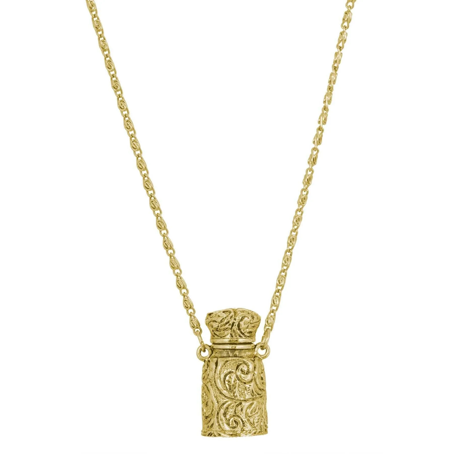 1928 Jewelry Etched Vine Jar Pendant Scroll Necklace 30" 1928 Jewelry