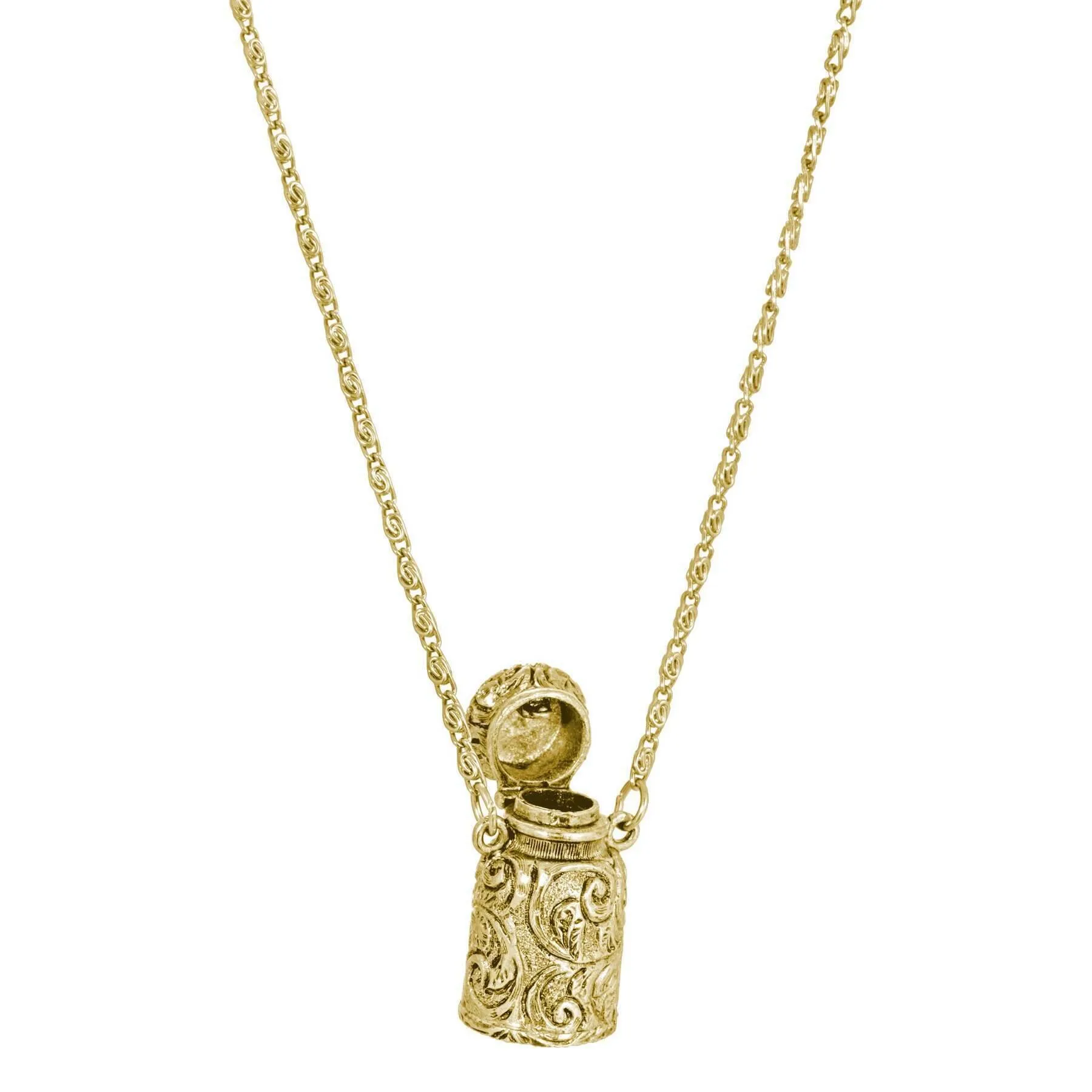 1928 Jewelry Etched Vine Jar Pendant Scroll Necklace 30" 1928 Jewelry