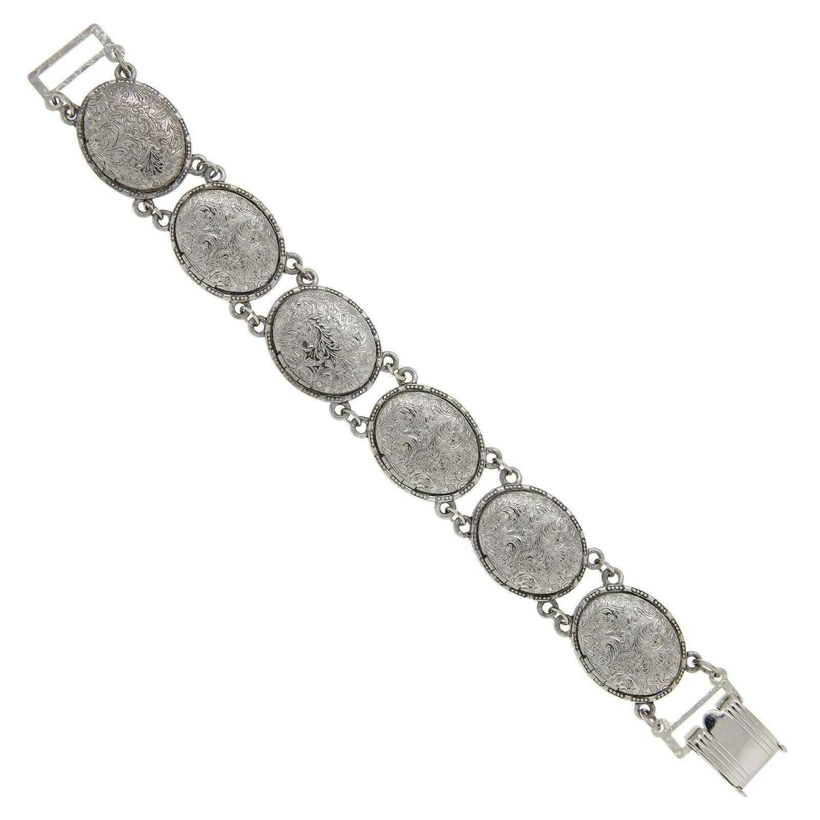 1928 Jewelry Etched Vine Oval Locket Link Bracelet 1928 Jewelry