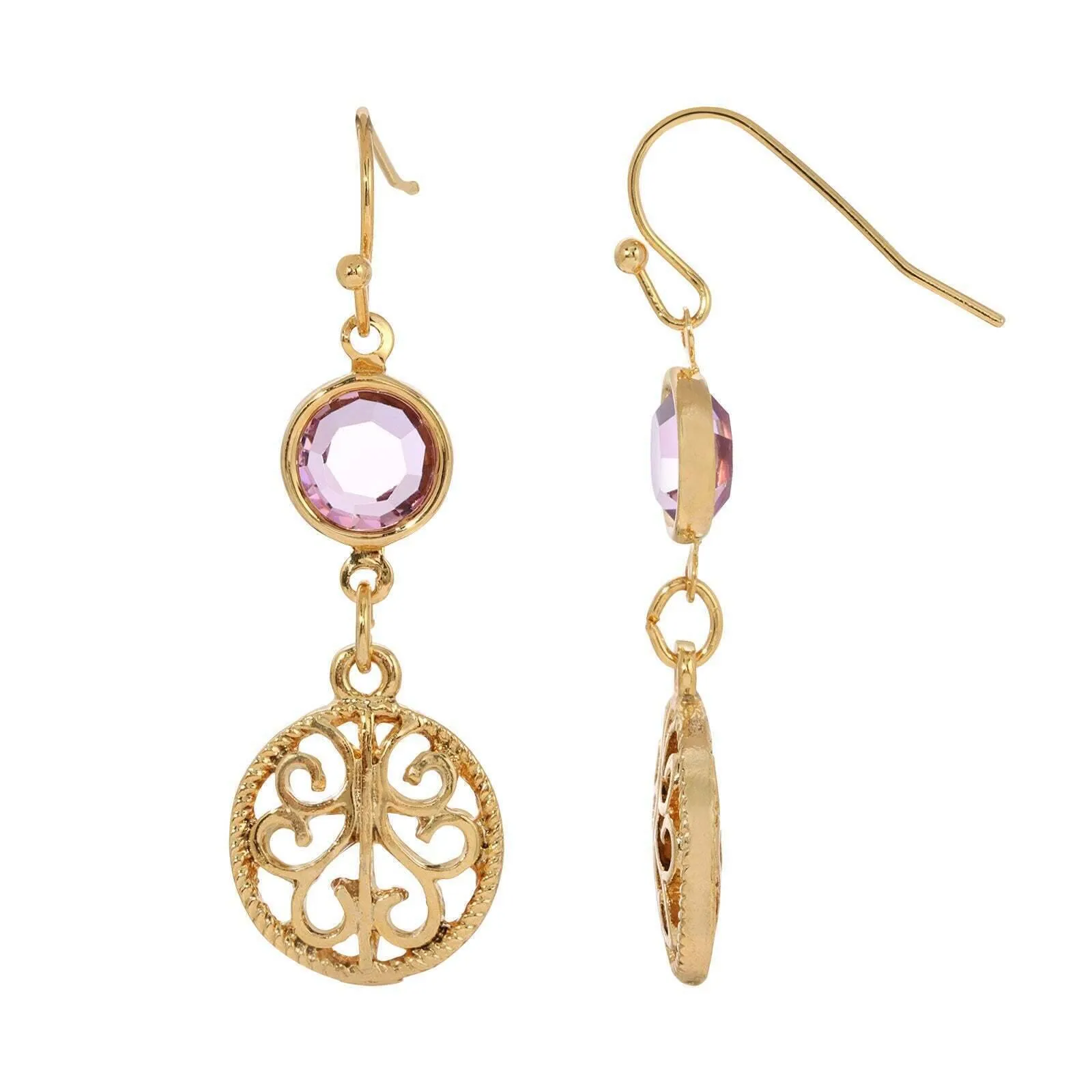 1928 Jewelry Euro Channel Crystal & Filigree Drop Earrings 1928 Jewelry