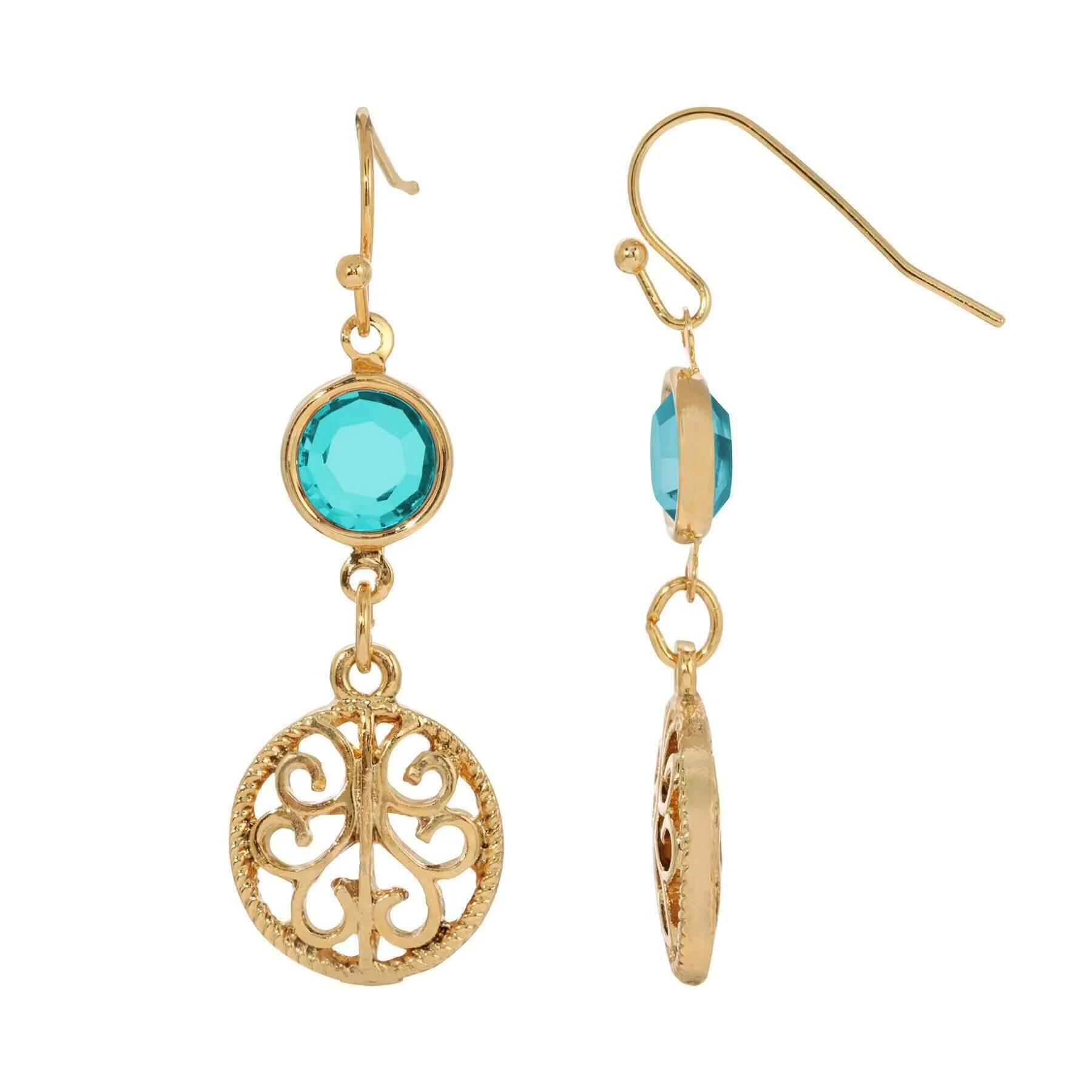 1928 Jewelry Euro Channel Crystal & Filigree Drop Earrings 1928 Jewelry