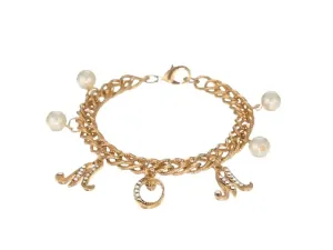 1928 Jewelry Euro Crystal Mom Charm Faux Pearl Textured Chain Bracelet 1928 Jewelry