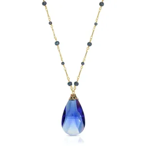 1928 Jewelry Faceted Jet Black Glass Briolette Pendant & Beaded Necklace 30" 1928 Jewelry
