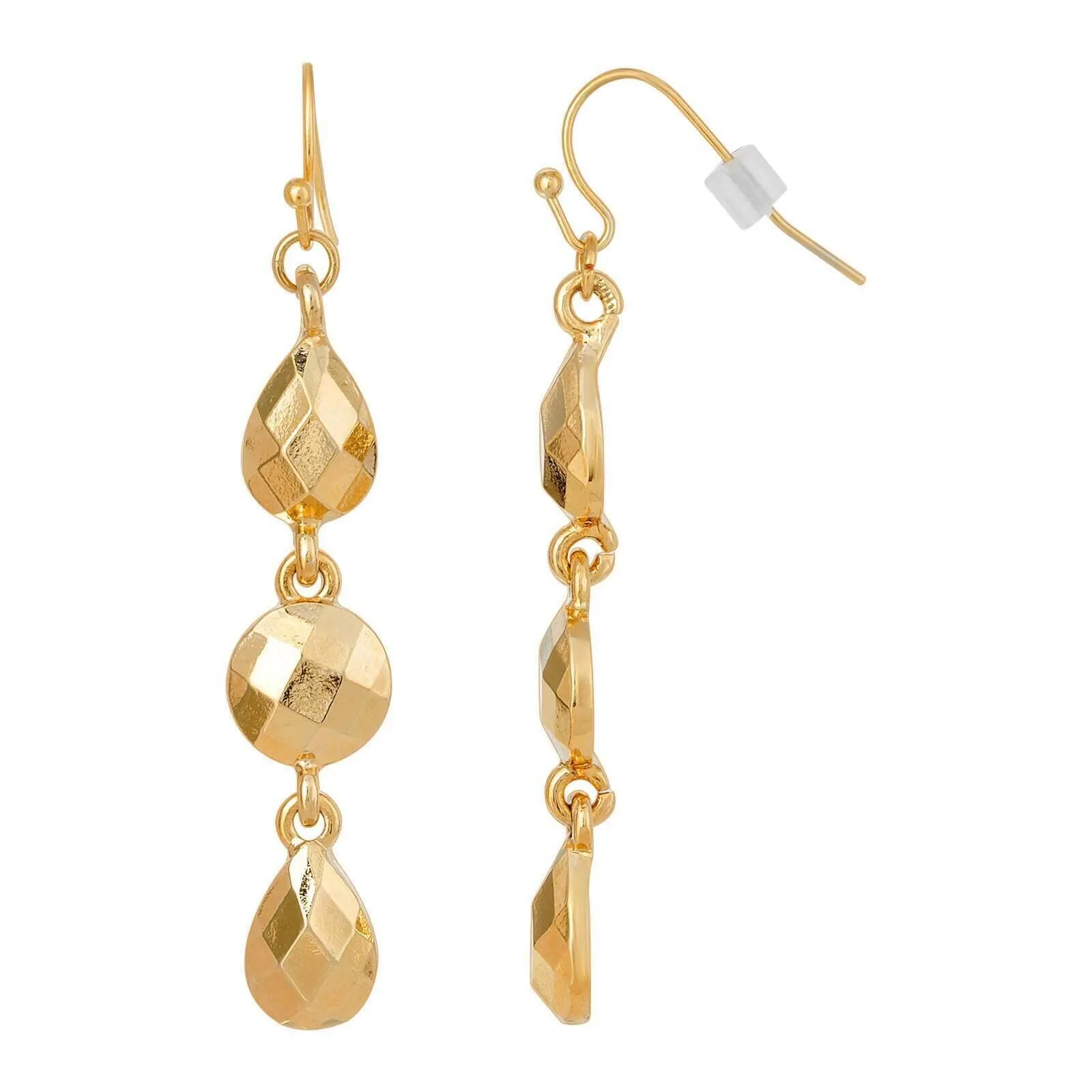 1928 Jewelry Faceted Teardrop And Round Shape Linear Earrings 1928 Jewelry