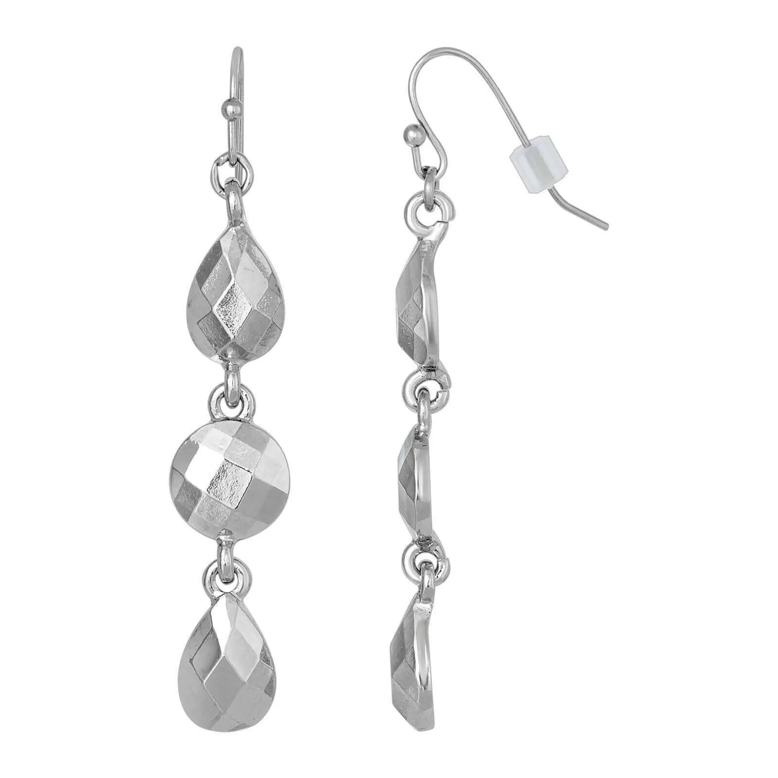 1928 Jewelry Faceted Teardrop And Round Shape Linear Earrings 1928 Jewelry