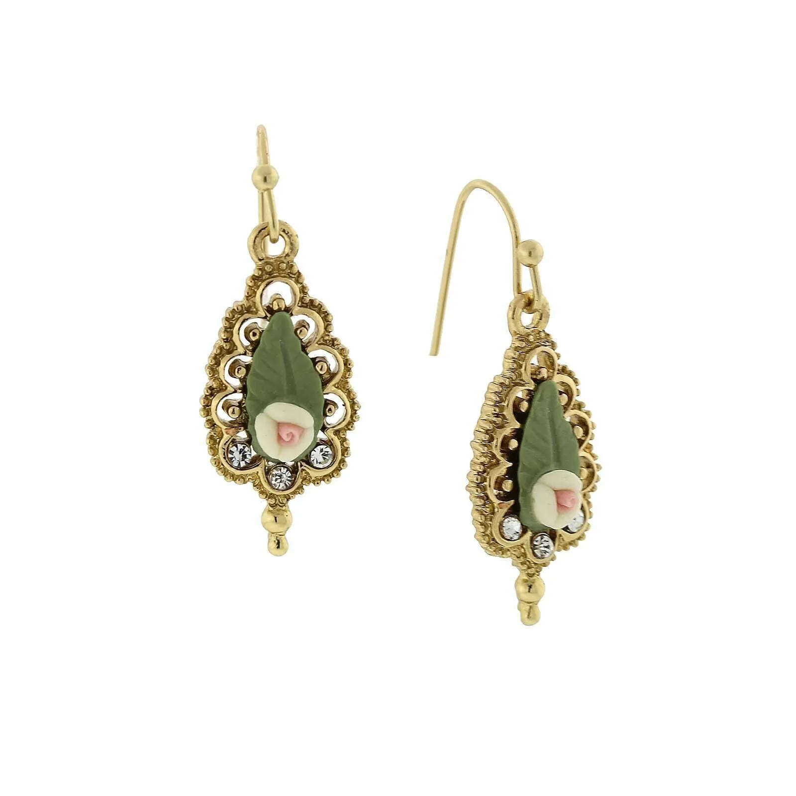 1928 Jewelry Fantasia Porcelain Rose Drop Earrings 1928 Jewelry