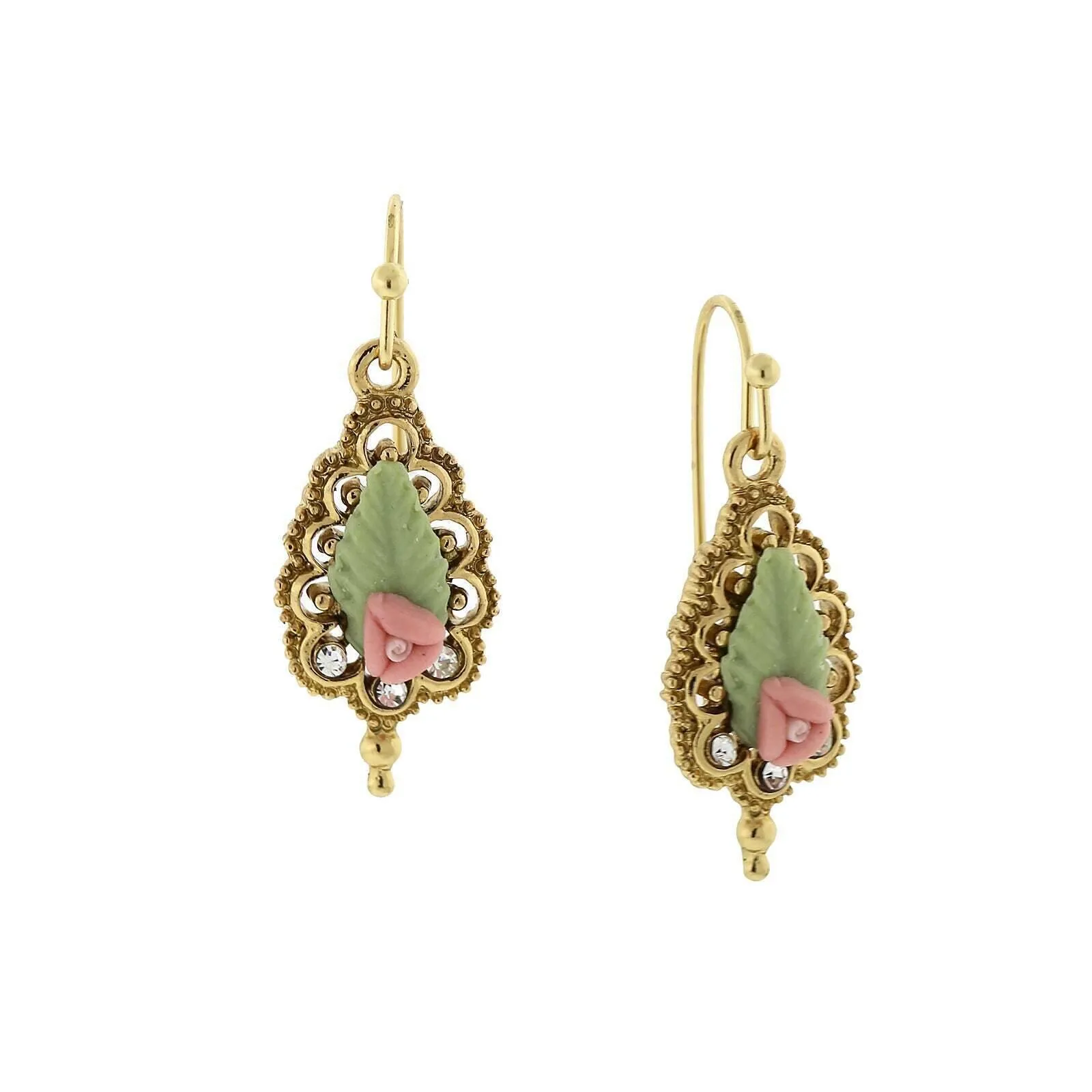 1928 Jewelry Fantasia Porcelain Rose Drop Earrings 1928 Jewelry
