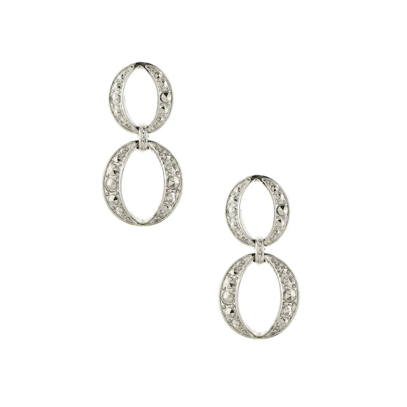1928 Jewelry Faux Marcasite Doubled Circle Linked Dangle Earrings 1928 Jewelry