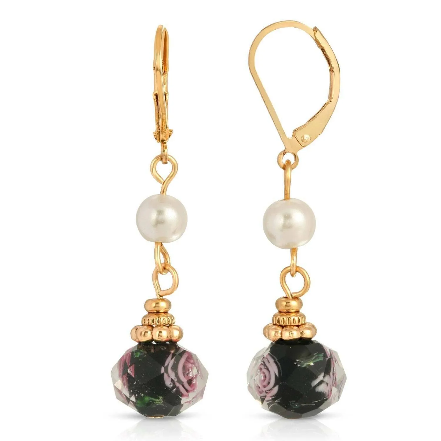 1928 Jewelry Faux Pearl And Black Bel Fiore Drop Bead Earrings 1928 Jewelry