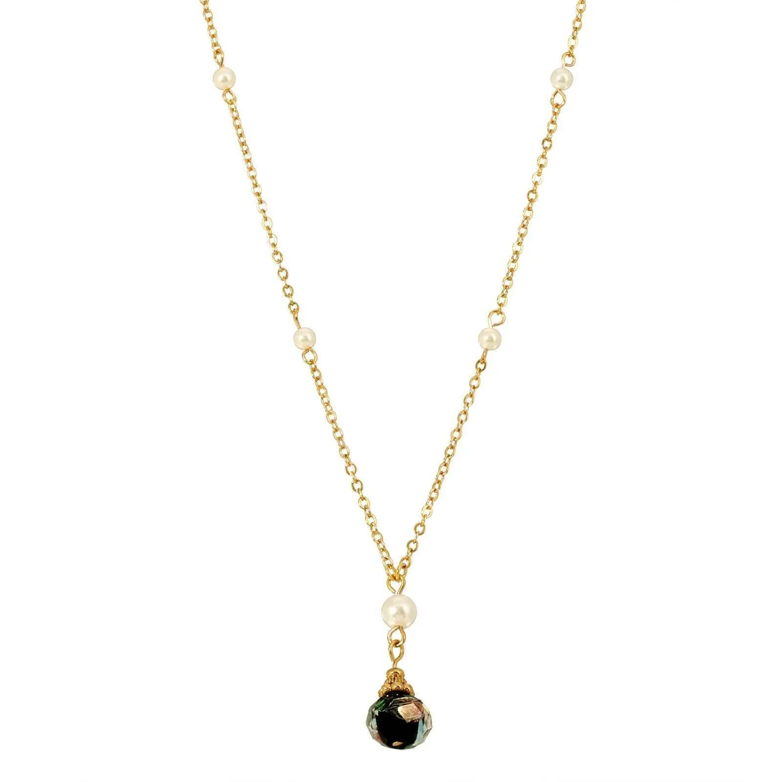 1928 Jewelry Faux Pearl And Black Pink Bel Fiore Drop Necklace 16"   3" Extender 1928 Jewelry