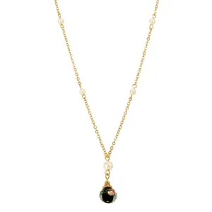 1928 Jewelry Faux Pearl And Black Pink Bel Fiore Drop Necklace 16"   3" Extender 1928 Jewelry