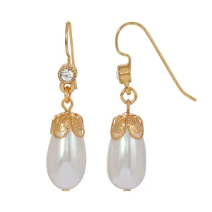1928 Jewelry Faux Pearl And Crystal Accent Drop Earrings 1928 Jewelry