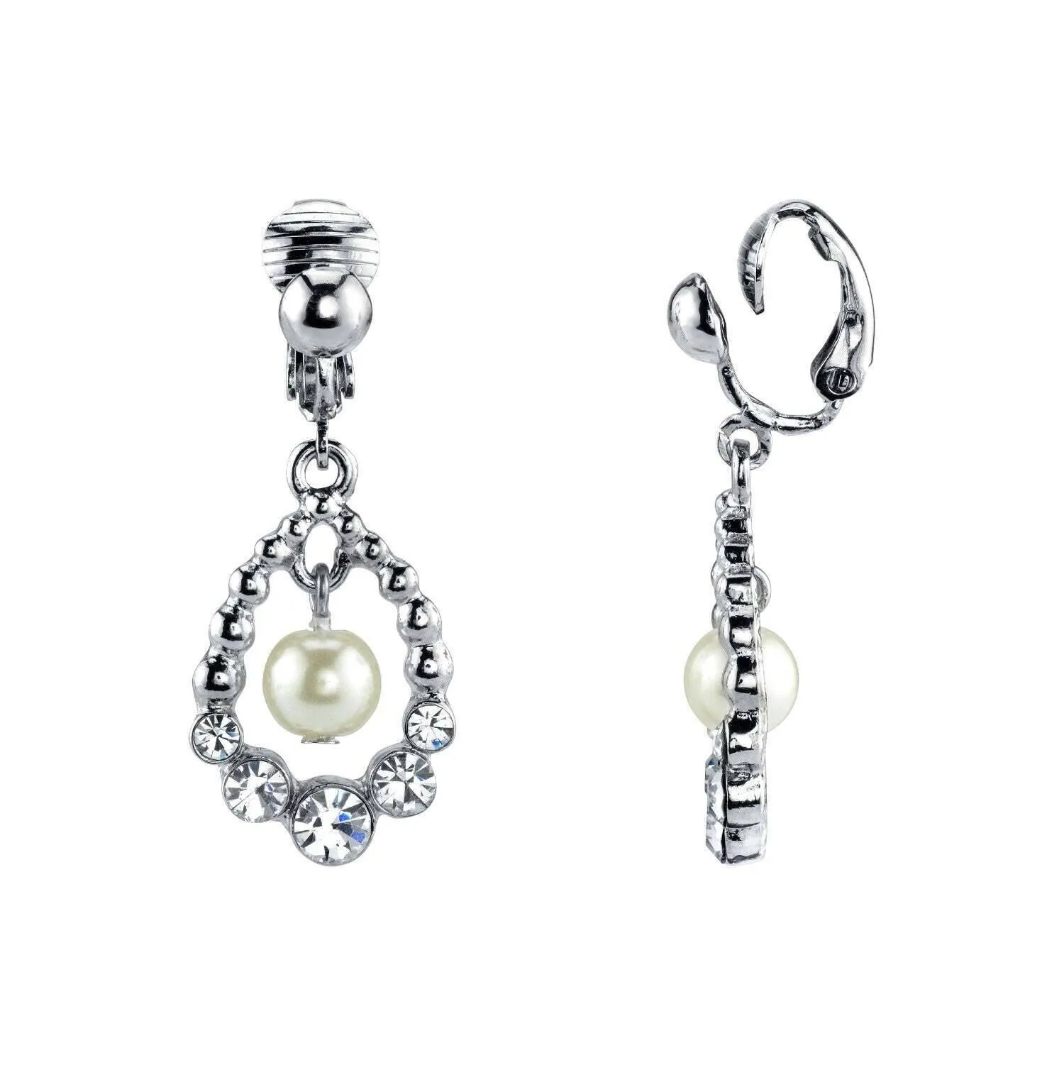 1928 Jewelry Faux Pearl And Crystal Clip On Drop Earrings 1928 Jewelry