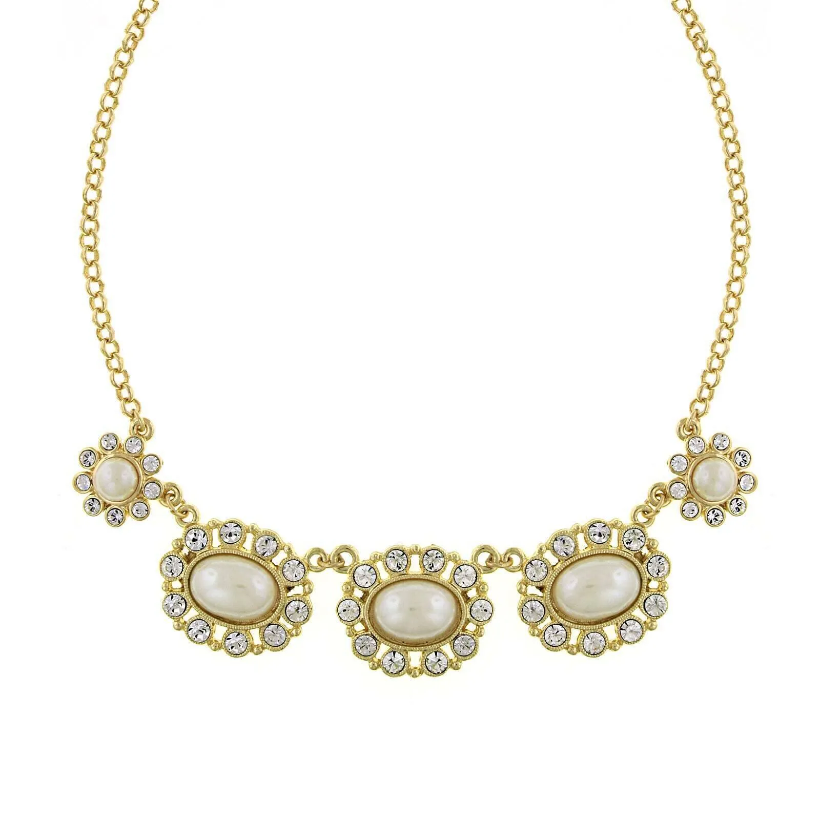1928 Jewelry Faux Pearl And Crystal Collar Necklace 16"   3" Extender 1928 Jewelry