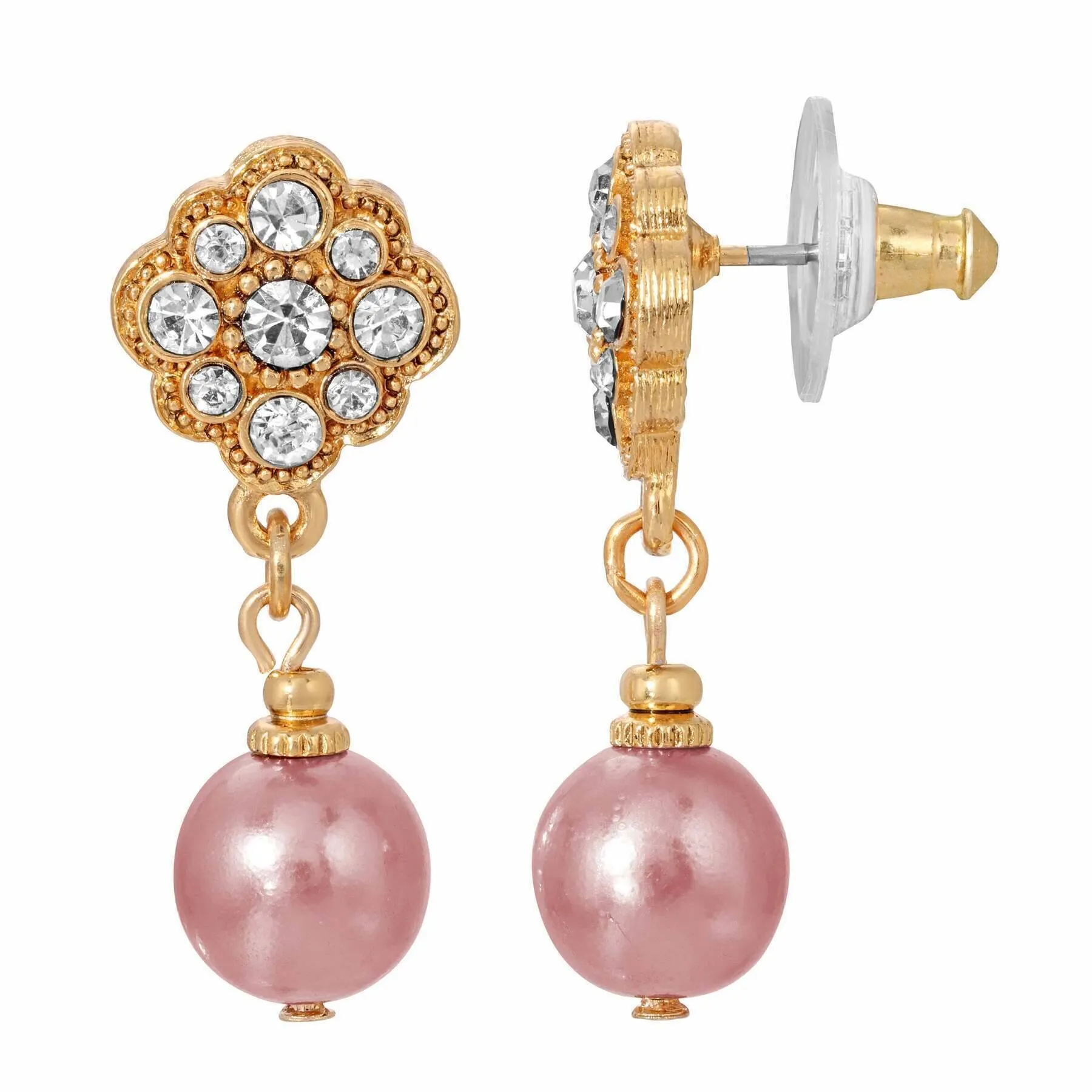 1928 Jewelry Faux Pearl and Floral Crystal Post Earrings 1928 Jewelry