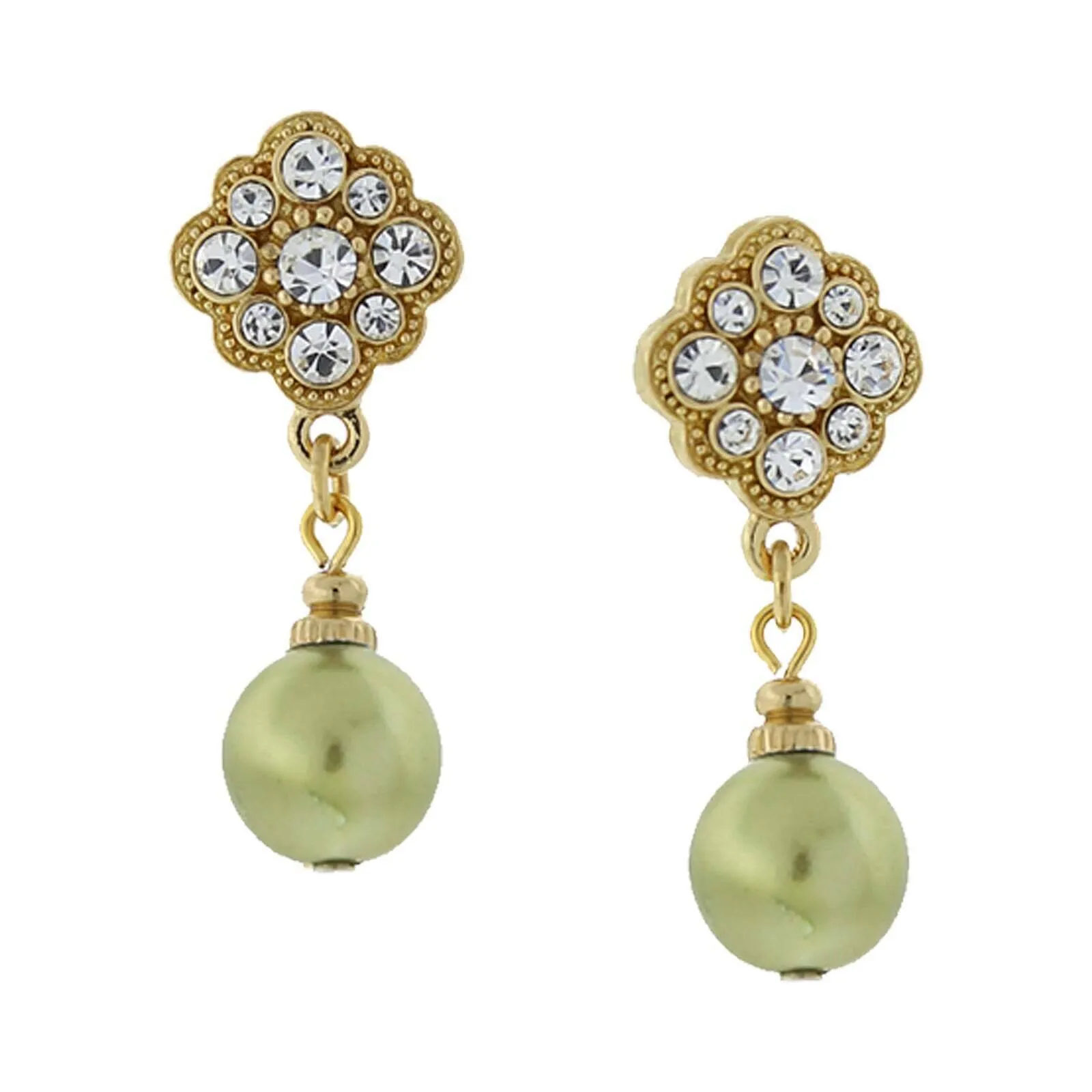 1928 Jewelry Faux Pearl and Floral Crystal Post Earrings 1928 Jewelry