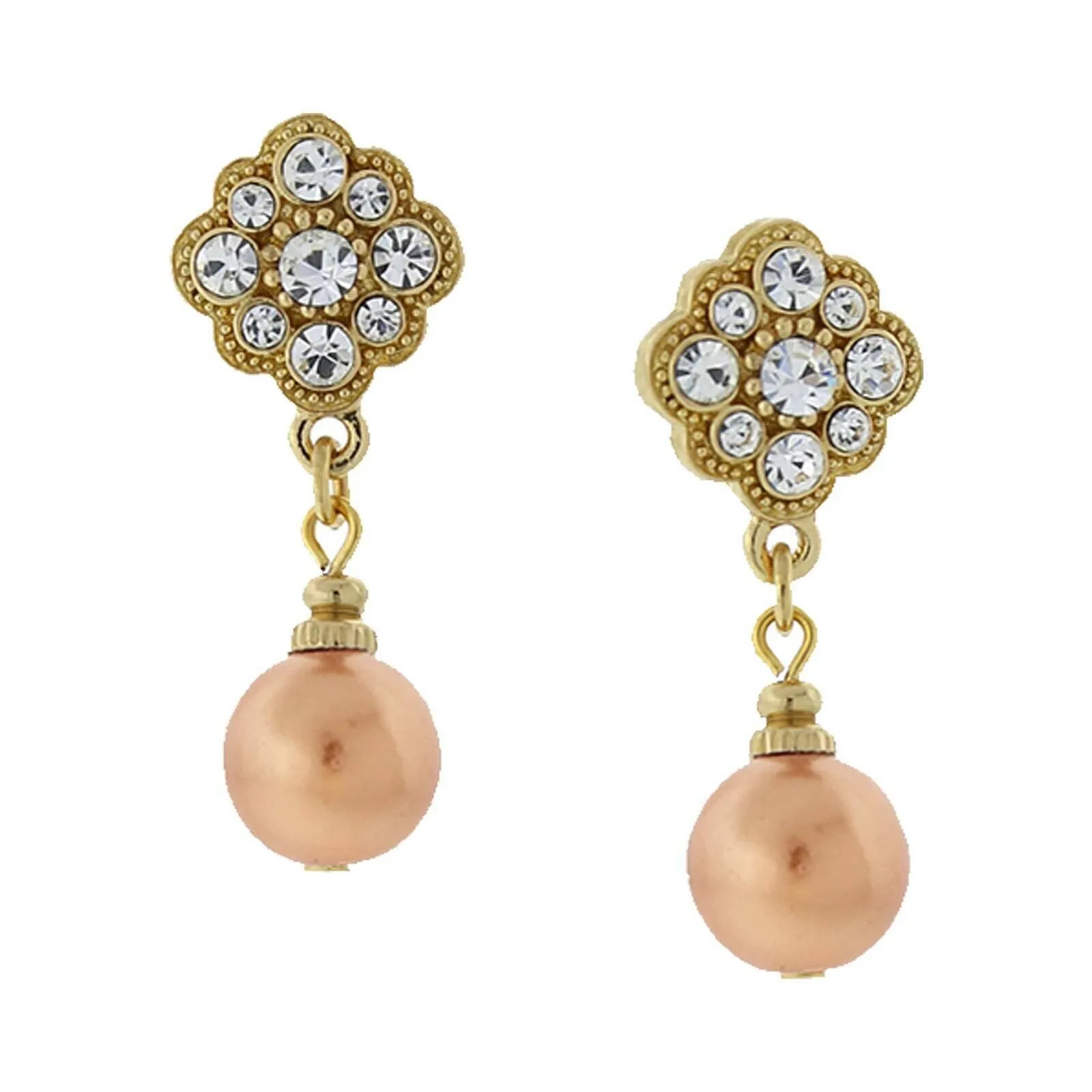 1928 Jewelry Faux Pearl and Floral Crystal Post Earrings 1928 Jewelry
