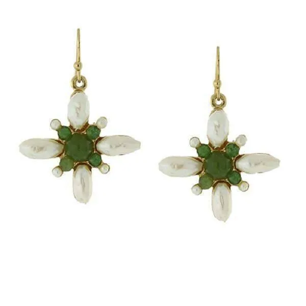 1928 Jewelry Faux Pearl And Gemstone Green Stone Drop Earrings 1928 Jewelry