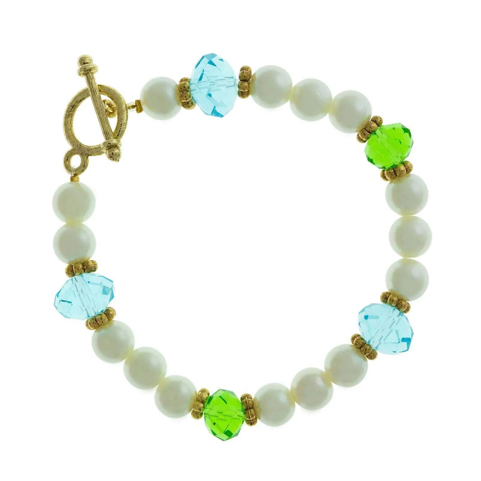 1928 Jewelry Faux Pearl Aqua And Green Bead Toggle Bracelet 1928 Jewelry