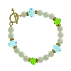 1928 Jewelry Faux Pearl Aqua And Green Bead Toggle Bracelet 1928 Jewelry