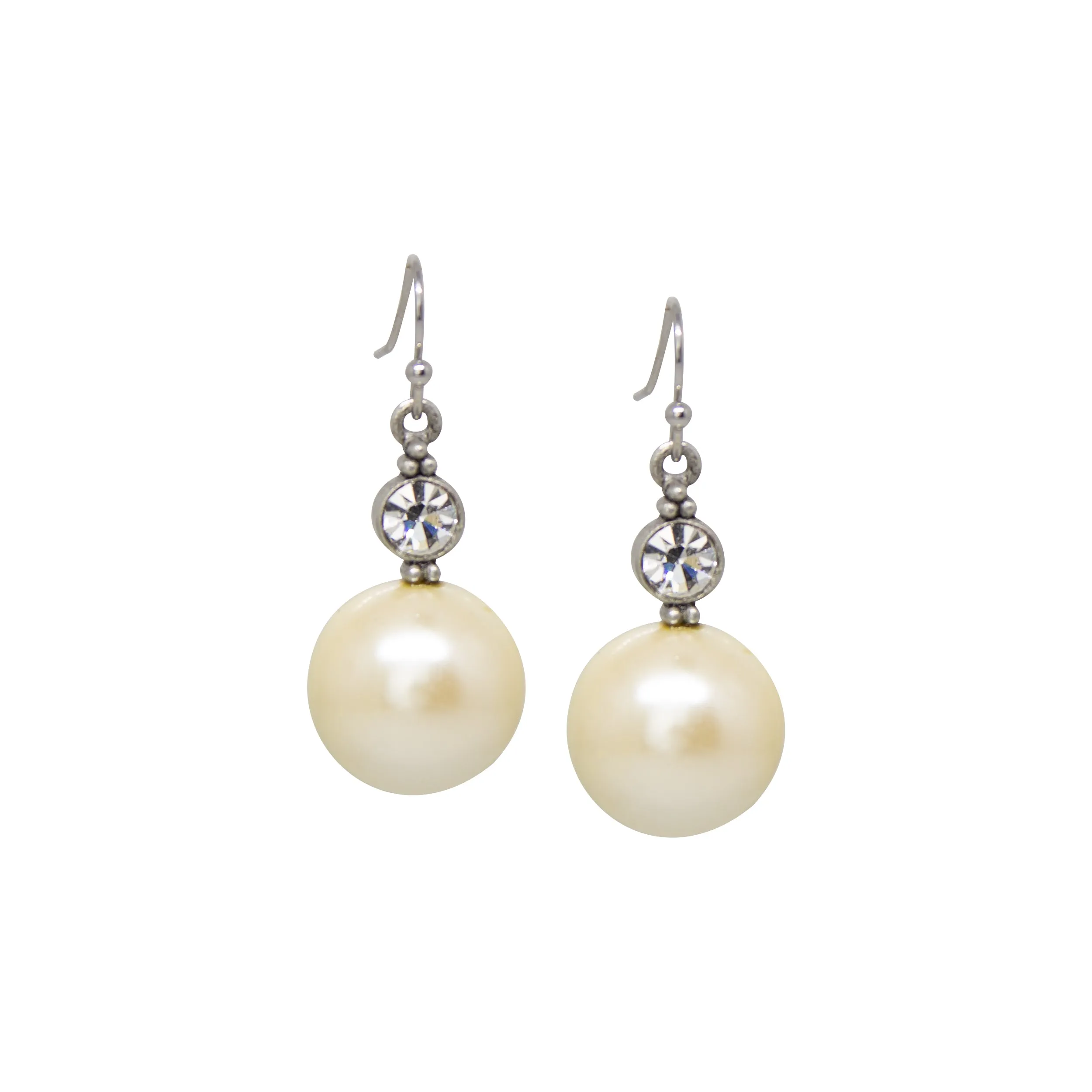 1928 Jewelry Faux Pearl Baubles & Crystals Drop Earrings - Large 1928 Jewelry