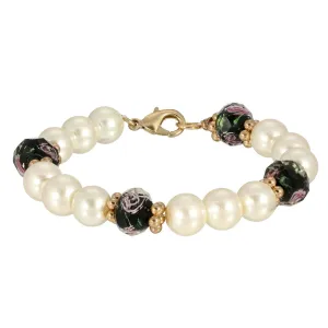 1928 Jewelry Faux Pearl Black Bel Fiore Bracelet 1928 Jewelry