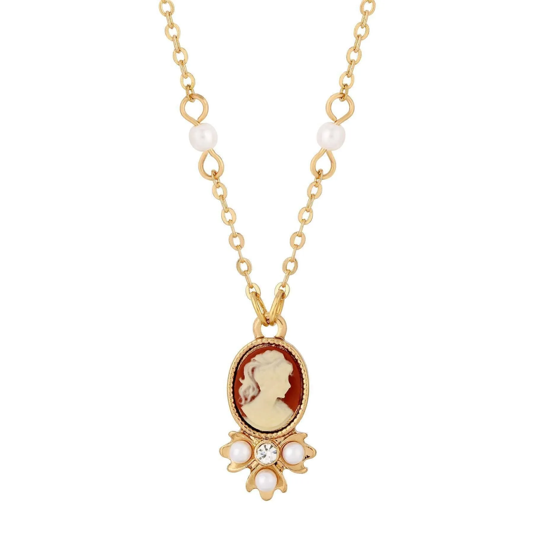 1928 Jewelry Faux Pearl Cameo Pendant Necklace 16"   3" Extender 1928 Jewelry