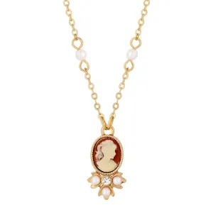 1928 Jewelry Faux Pearl Cameo Pendant Necklace 16"   3" Extender 1928 Jewelry